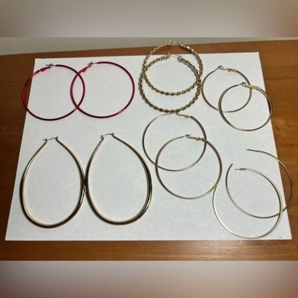 BUNDLE OF SIX large hoop earrings in gold and red colors